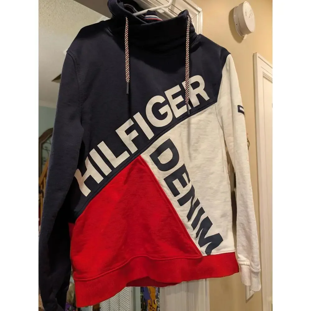 Vtg Style Tommy Hilfiger Denim Pullover Sweatshirt Large Red White Blue - Picture 1 of 8